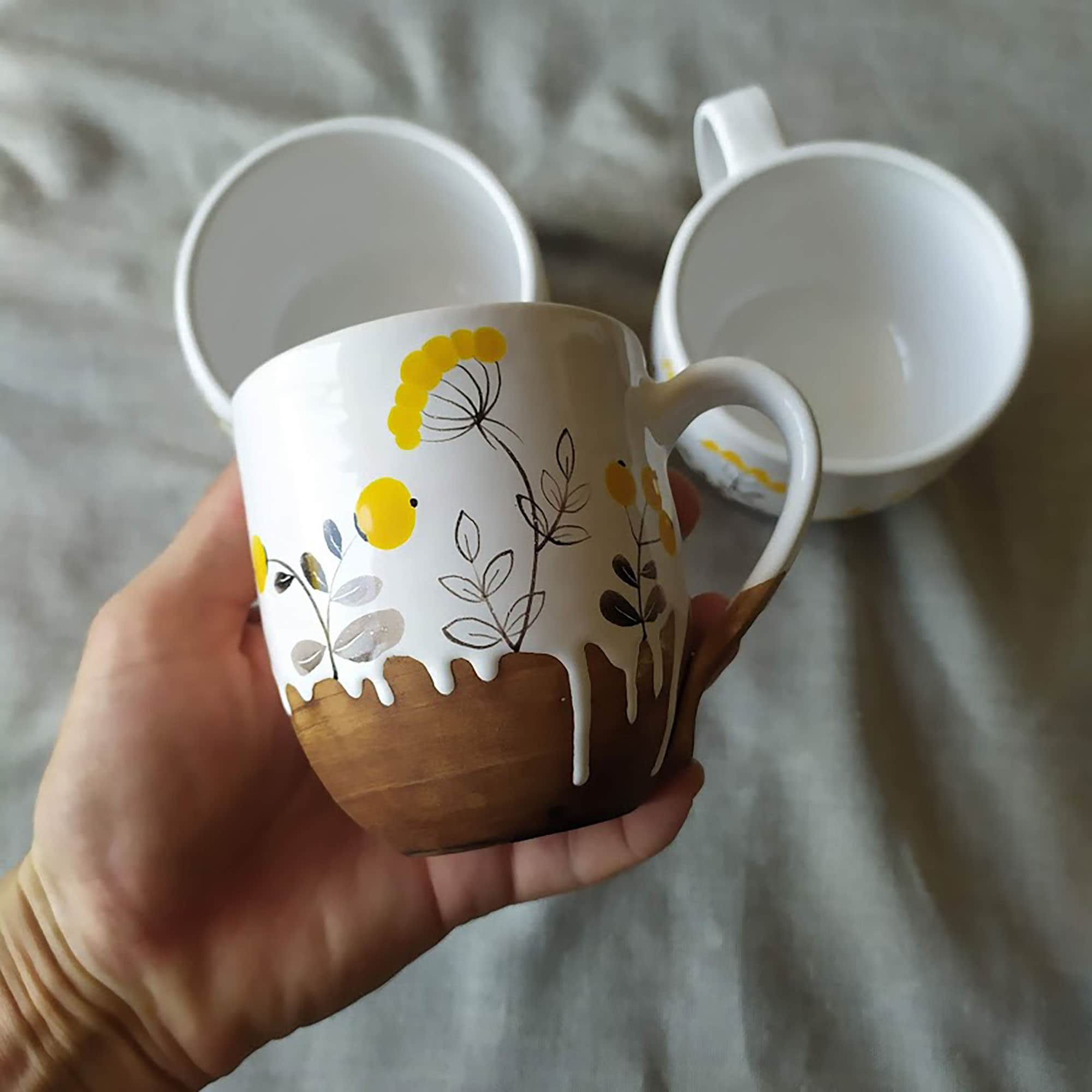 Handmade Mug And Saucer: Bumblebee Painted Tea Set