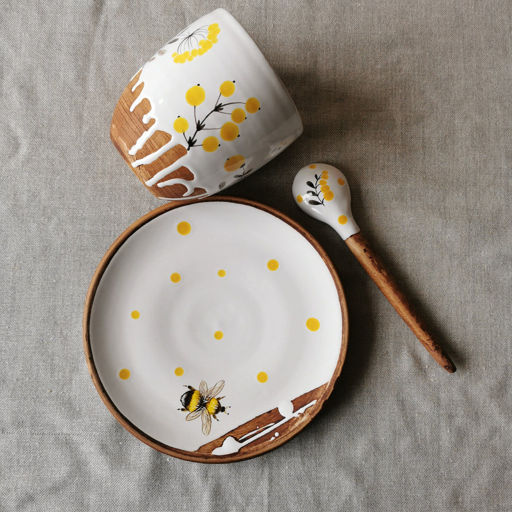 Handmade Mug And Saucer: Bumblebee Painted Tea Set