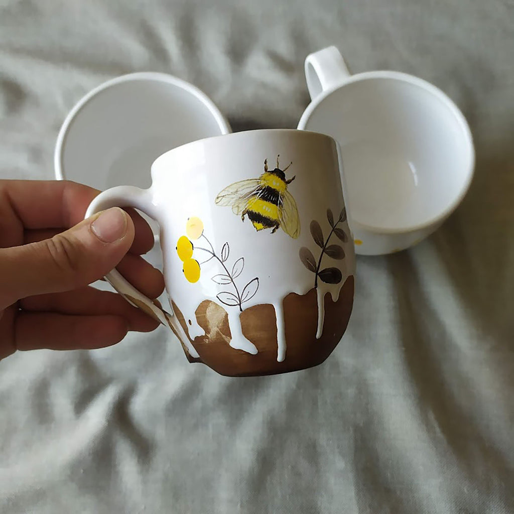 Handmade Mug And Saucer: Bumblebee Painted Tea Set