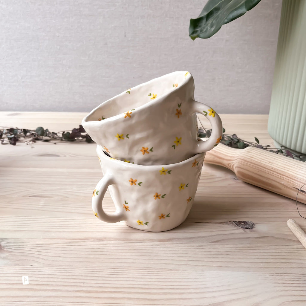 Taza Con Flores, Taza De Cerámica Artesanal, Taza De Café