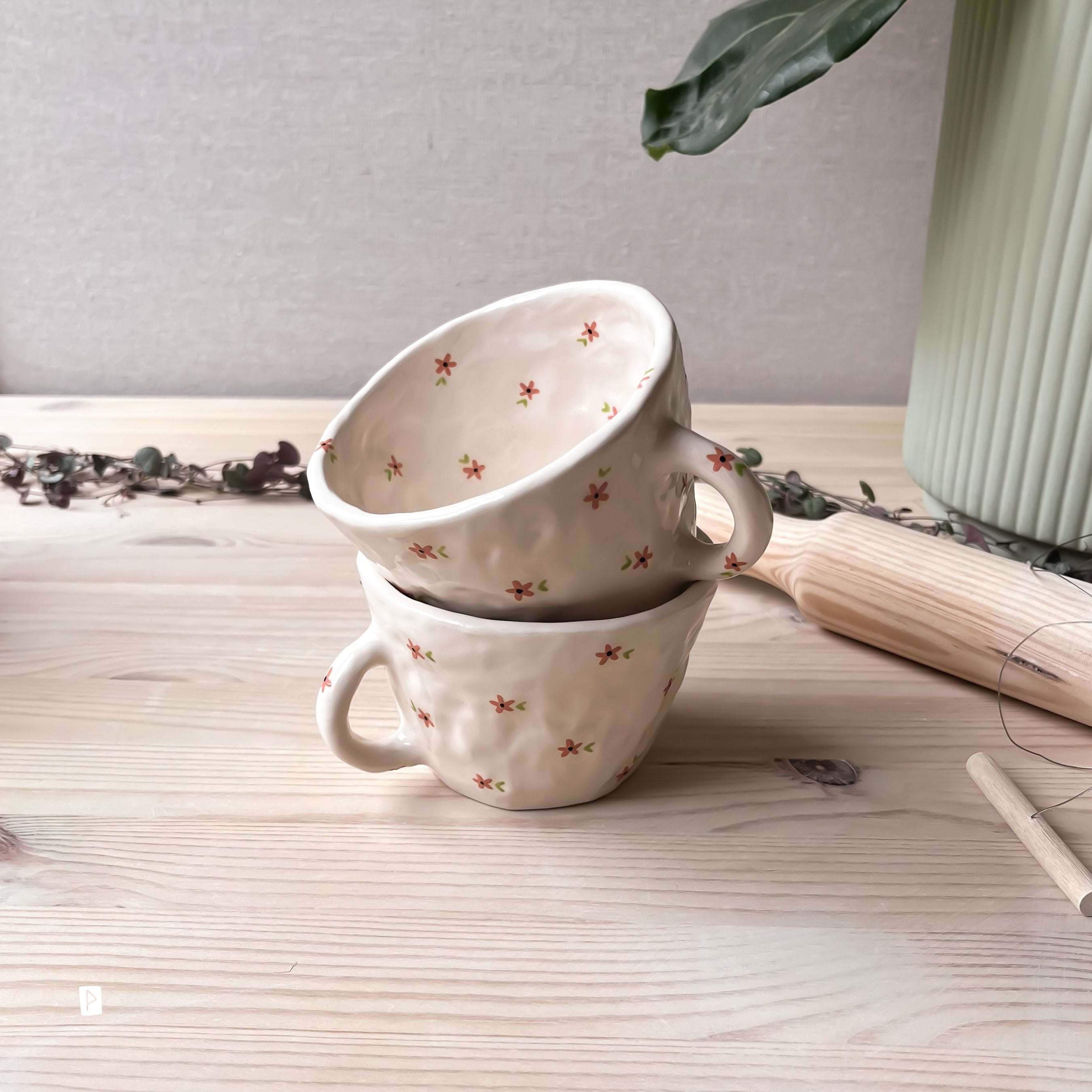 Taza Con Flores, Taza De Cerámica Artesanal, Taza De Café