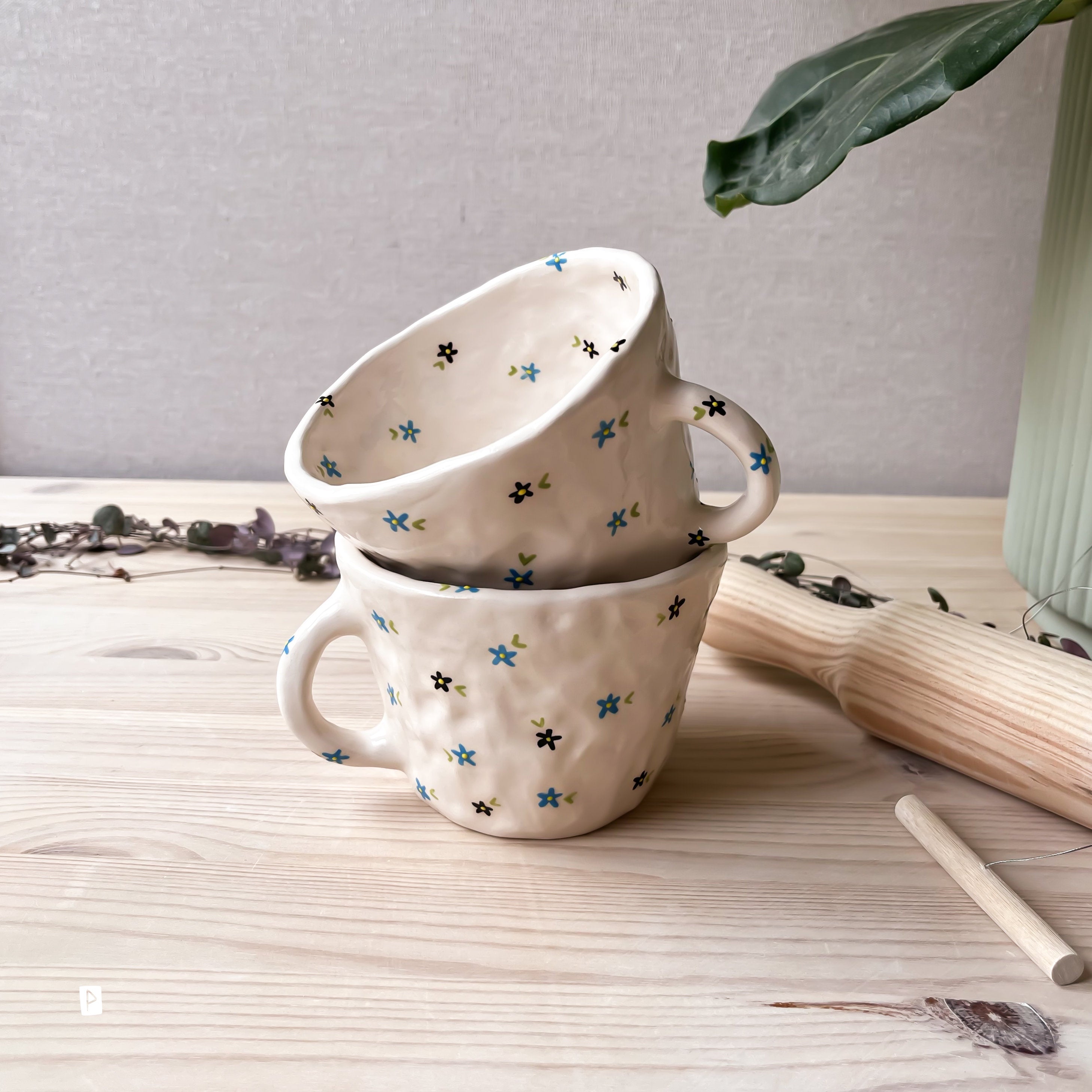 Taza Con Flores, Taza De Cerámica Artesanal, Taza De Café