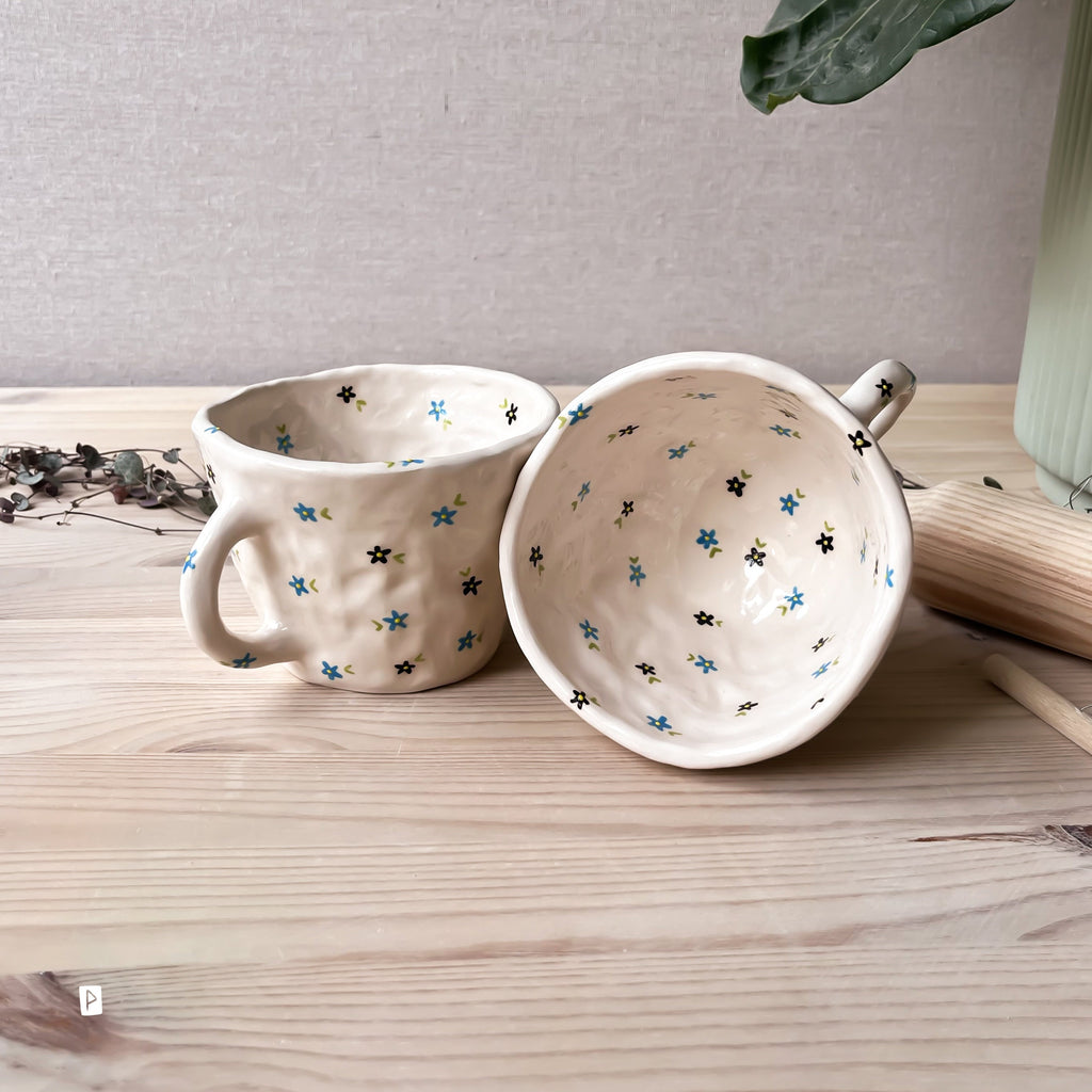Taza Con Flores, Taza De Cerámica Artesanal, Taza De Café