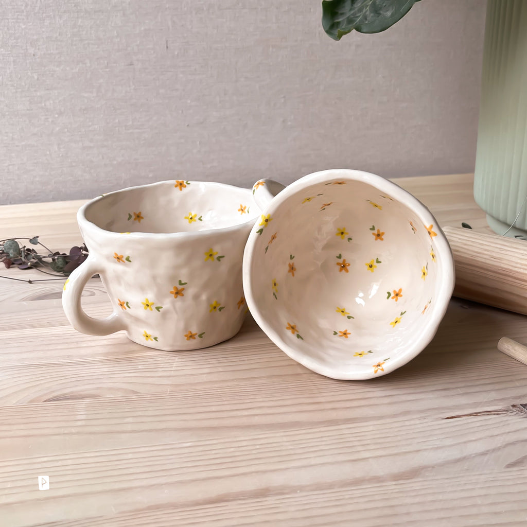 Taza Con Flores, Taza De Cerámica Artesanal, Taza De Café