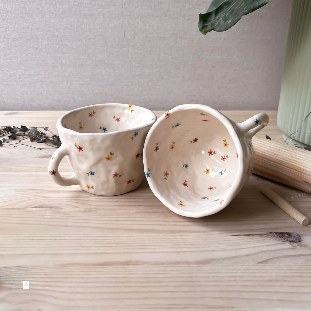 Taza Con Flores, Taza De Cerámica Artesanal, Taza De Café