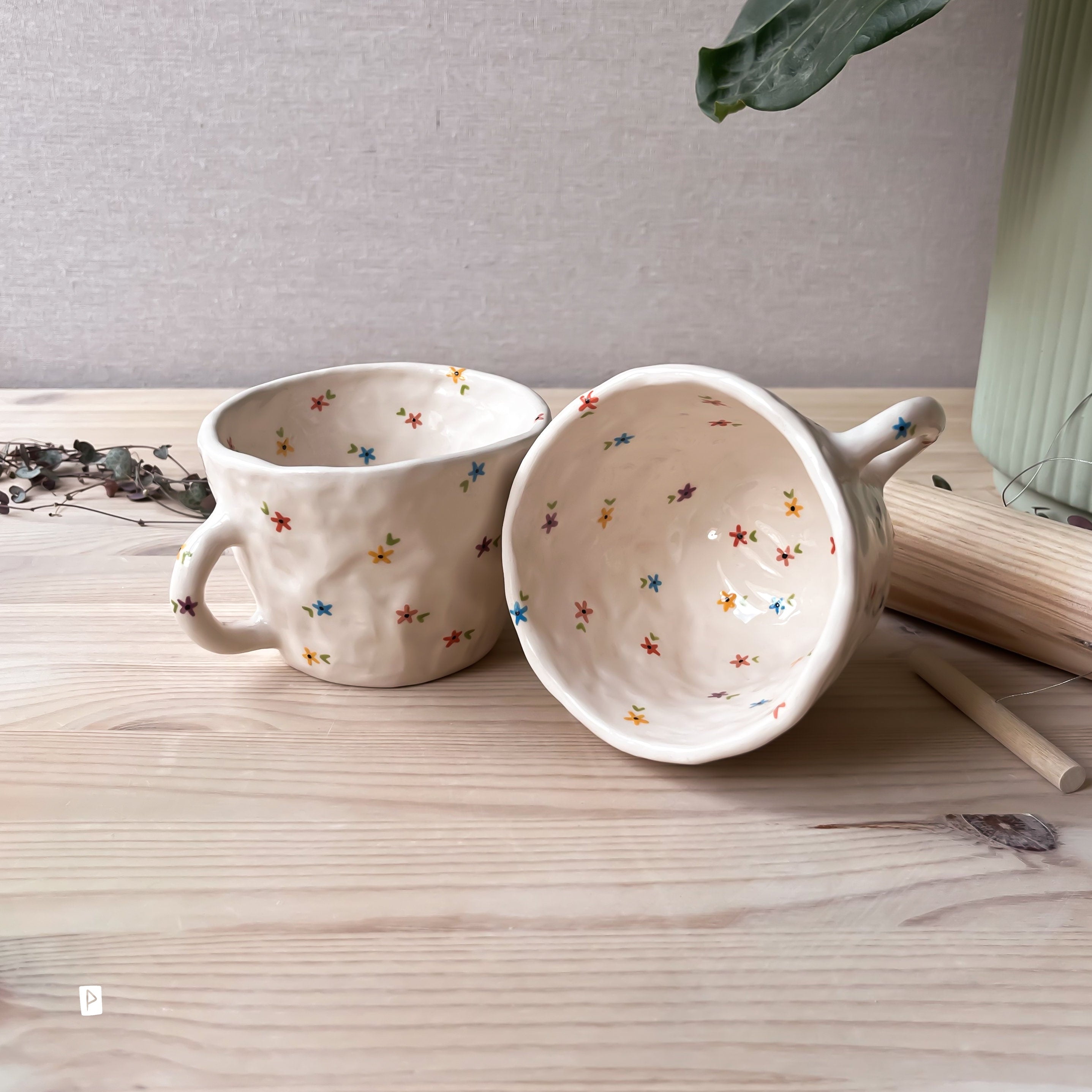 Taza Con Flores, Taza De Cerámica Artesanal, Taza De Café