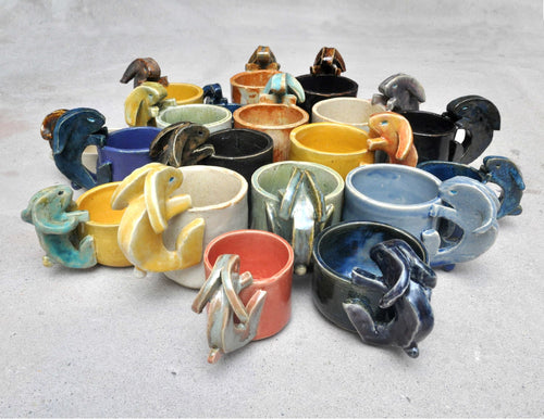 Colorful Rabbit Pottery Ceramic Handmade Easter Bunny Rabbit Mug Tea Coffee Cup Functional Art Gift Customizable Pet Rabbit Cup Easter