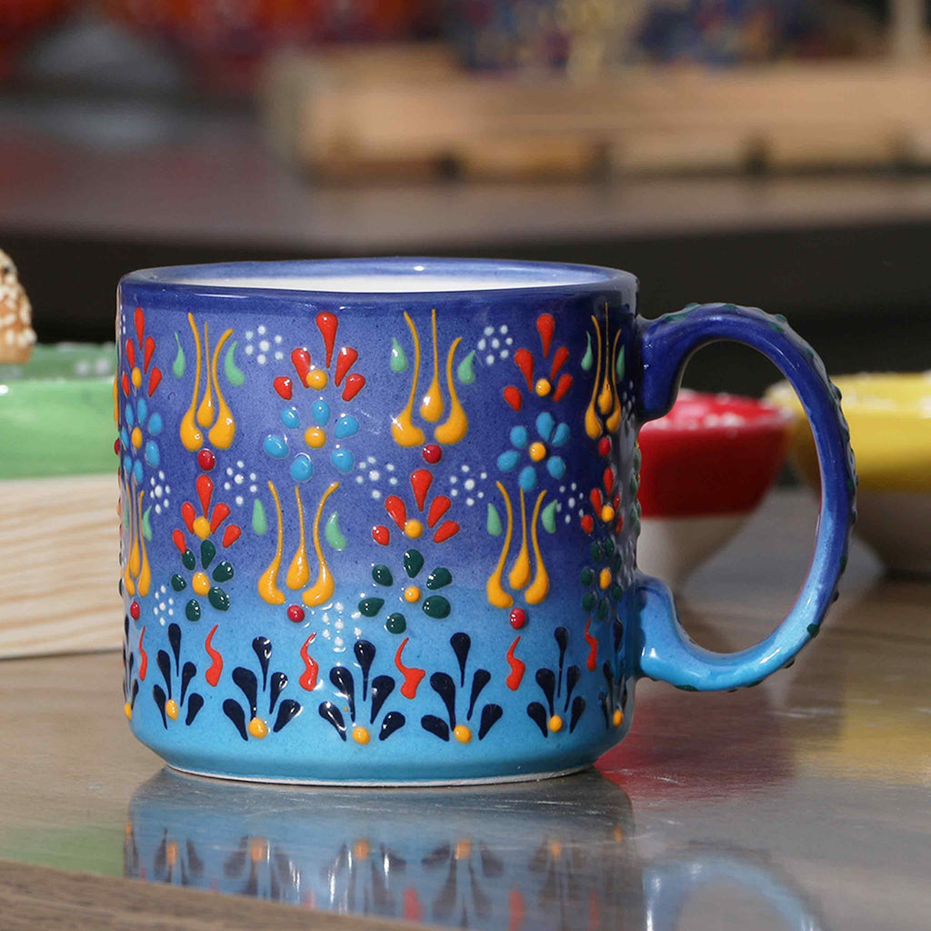 Handmade Ceramic Coffee Mug Set: Turkish Painted Mugs, 12 Oz Coffee Cups