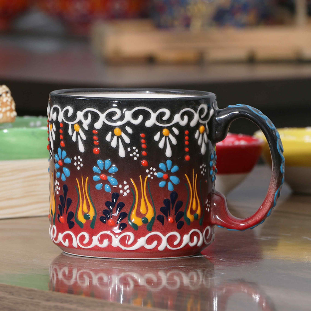 Handmade Ceramic Coffee Mug Set: Turkish Painted Mugs, 12 Oz Coffee Cups