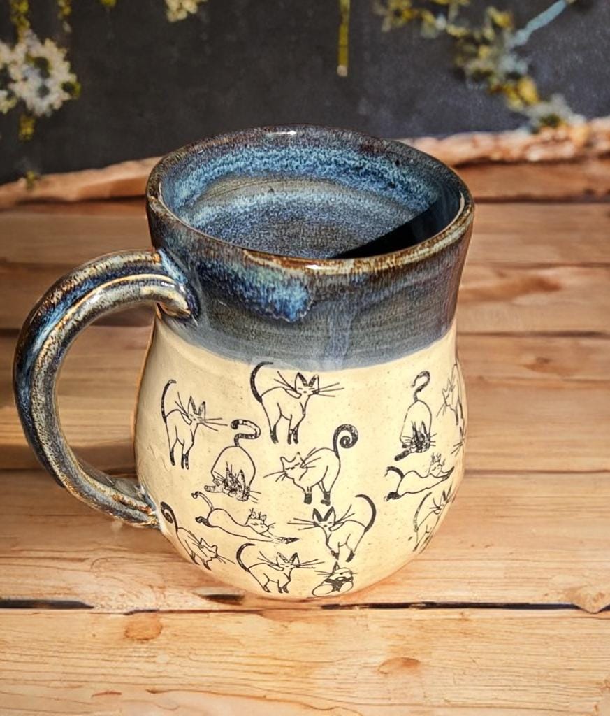 Handmade Stoneware Cats Mug