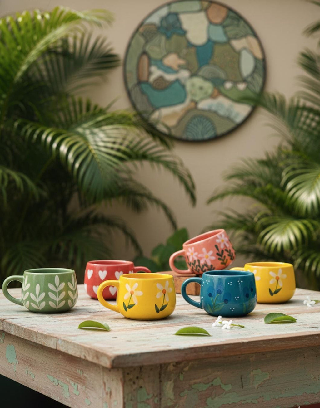 Hand Painted Floral Ceramic Mug, Retro Coffee Cup, Unique Tea Mug, Easter Gifts, Valentines Day, Galentines Day