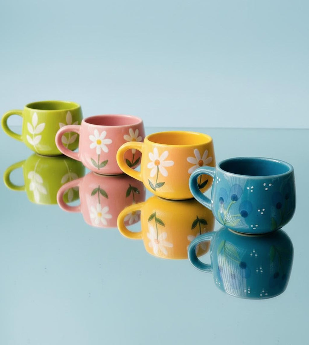 Hand Painted Floral Ceramic Mug, Retro Coffee Cup, Unique Tea Mug, Easter Gifts, Valentines Day, Galentines Day