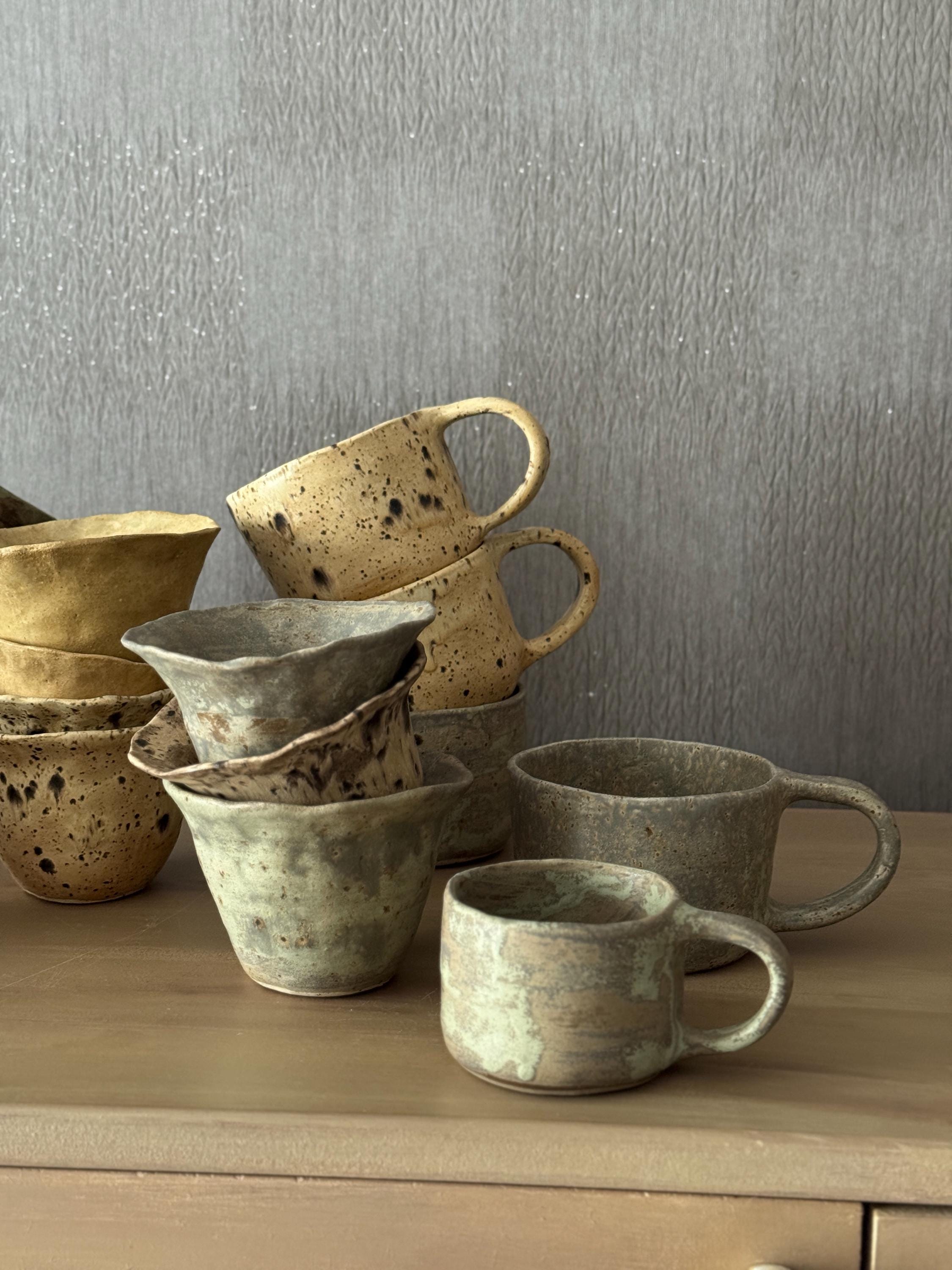 Handmade Ceramic Large Coffee Mugs: Rustic Earthy Glaze,  Minimalist Pottery Cappuccino Cup