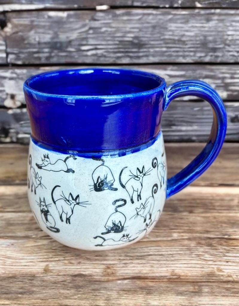 Handmade Stoneware Cats Mug