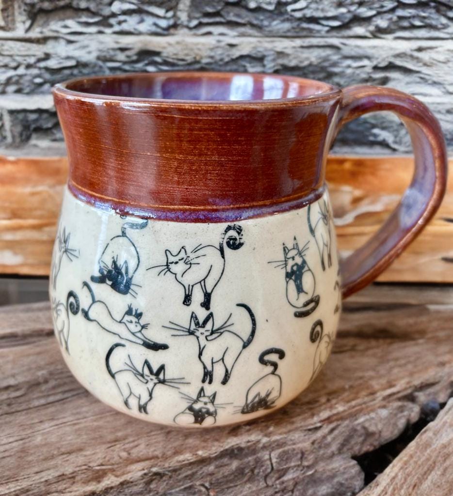 Handmade Stoneware Cats Mug