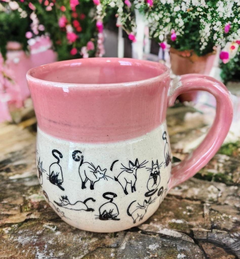 Handmade Stoneware Cats Mug