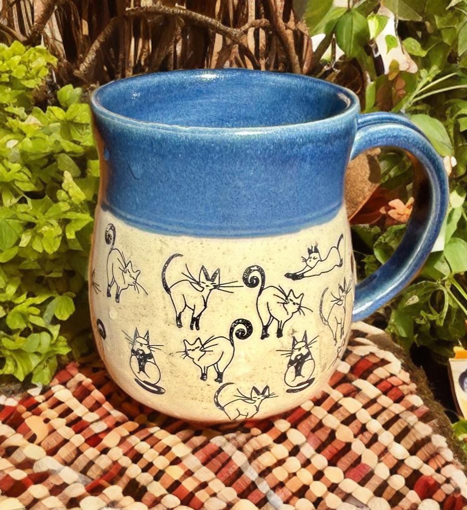 Handmade Stoneware Cats Mug