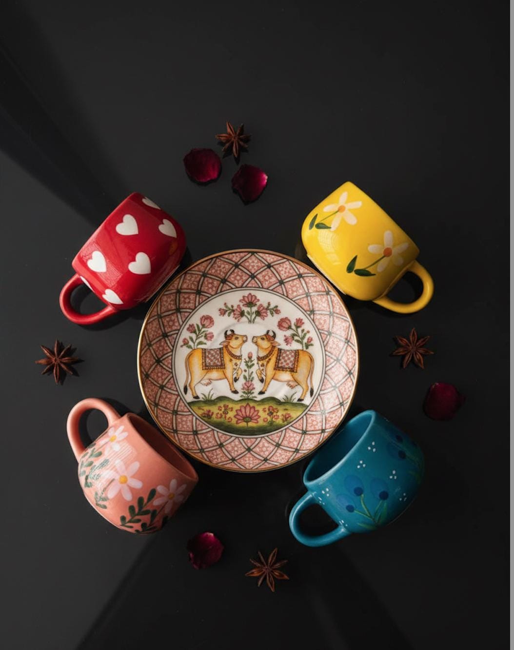 Hand Painted Floral Ceramic Mug, Retro Coffee Cup, Unique Tea Mug, Easter Gifts, Valentines Day, Galentines Day