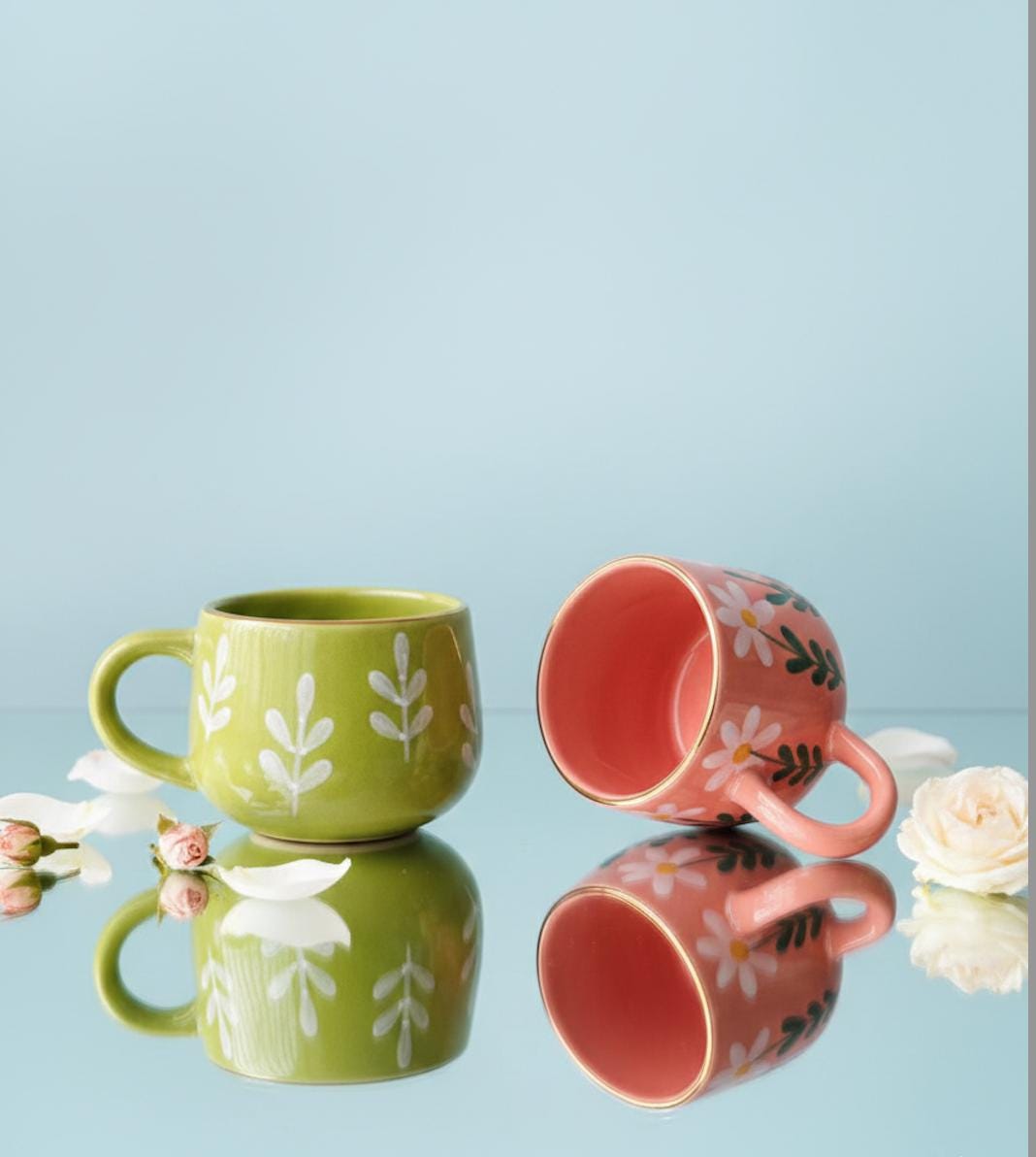 Hand Painted Floral Ceramic Mug, Retro Coffee Cup, Unique Tea Mug, Easter Gifts, Valentines Day, Galentines Day