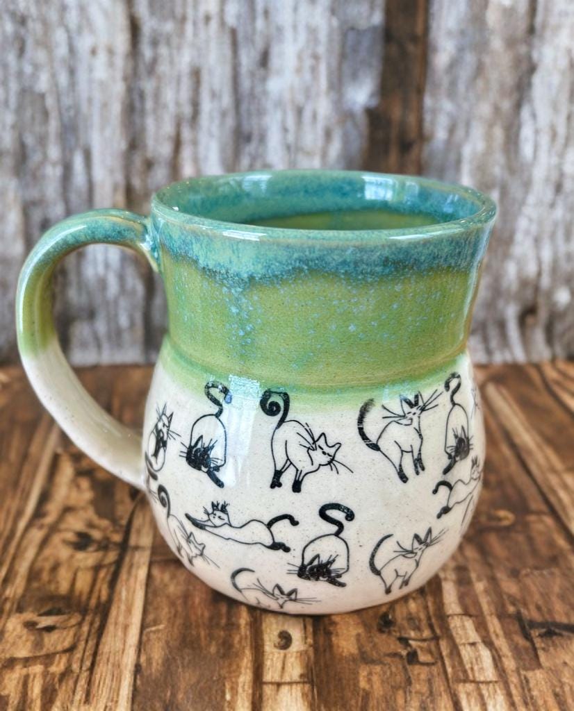 Handmade Stoneware Cats Mug