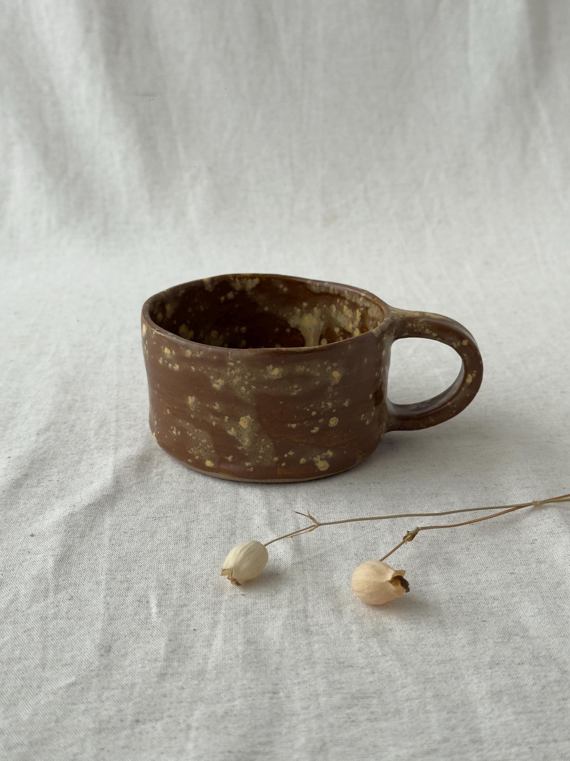 Handmade Ceramic Large Coffee Mugs: Rustic Earthy Glaze,  Minimalist Pottery Cappuccino Cup