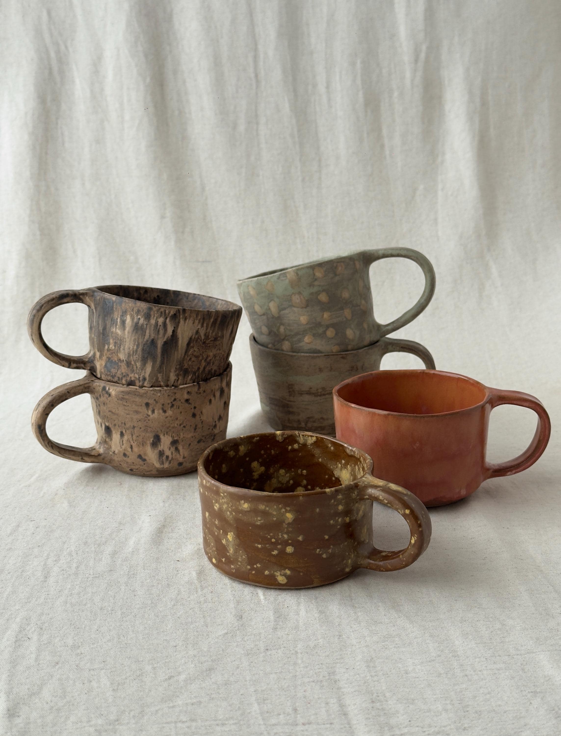 Handmade Ceramic Large Coffee Mugs: Rustic Earthy Glaze,  Minimalist Pottery Cappuccino Cup