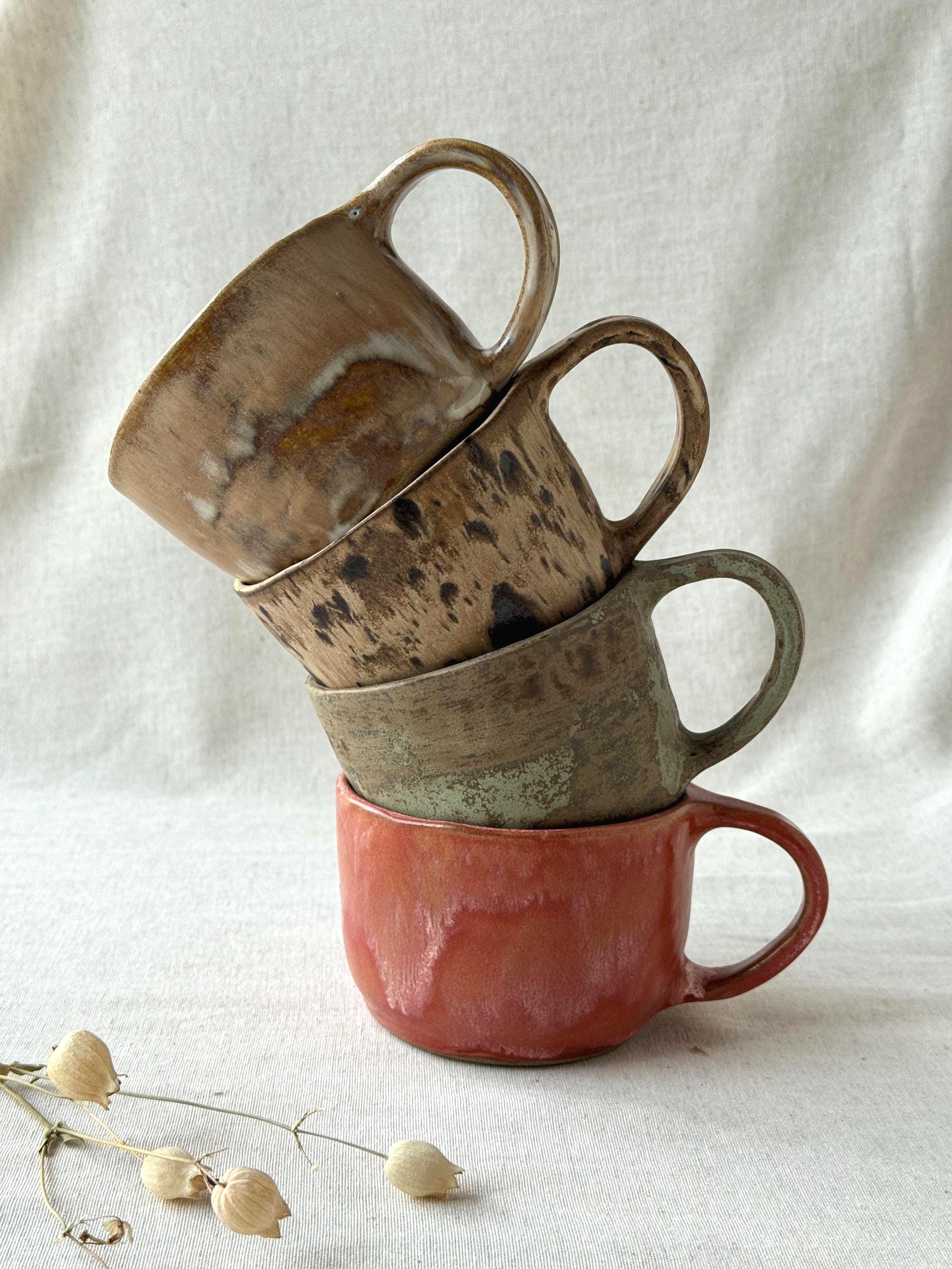 Handmade Ceramic Large Coffee Mugs: Rustic Earthy Glaze,  Minimalist Pottery Cappuccino Cup