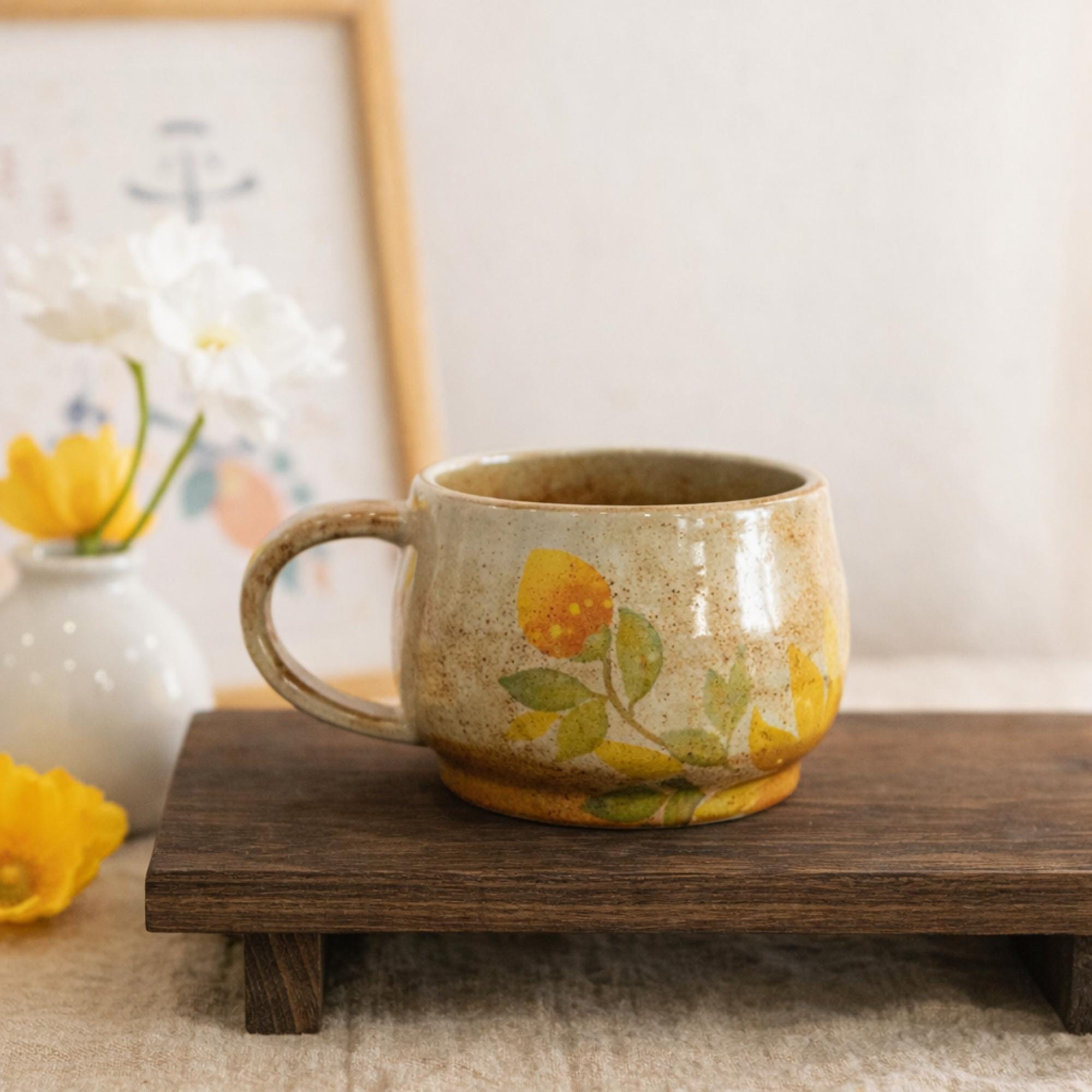 Handmade Sunflower Ceramic Coffee Mug, Hand Painted Floral Mug, Rustic Pottery Coffee Cup, Engagement Gift, Gift For Her