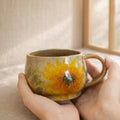Handmade Sunflower Ceramic Coffee Mug, Hand Painted Floral Mug, Rustic Pottery Coffee Cup, Engagement Gift, Gift For Her