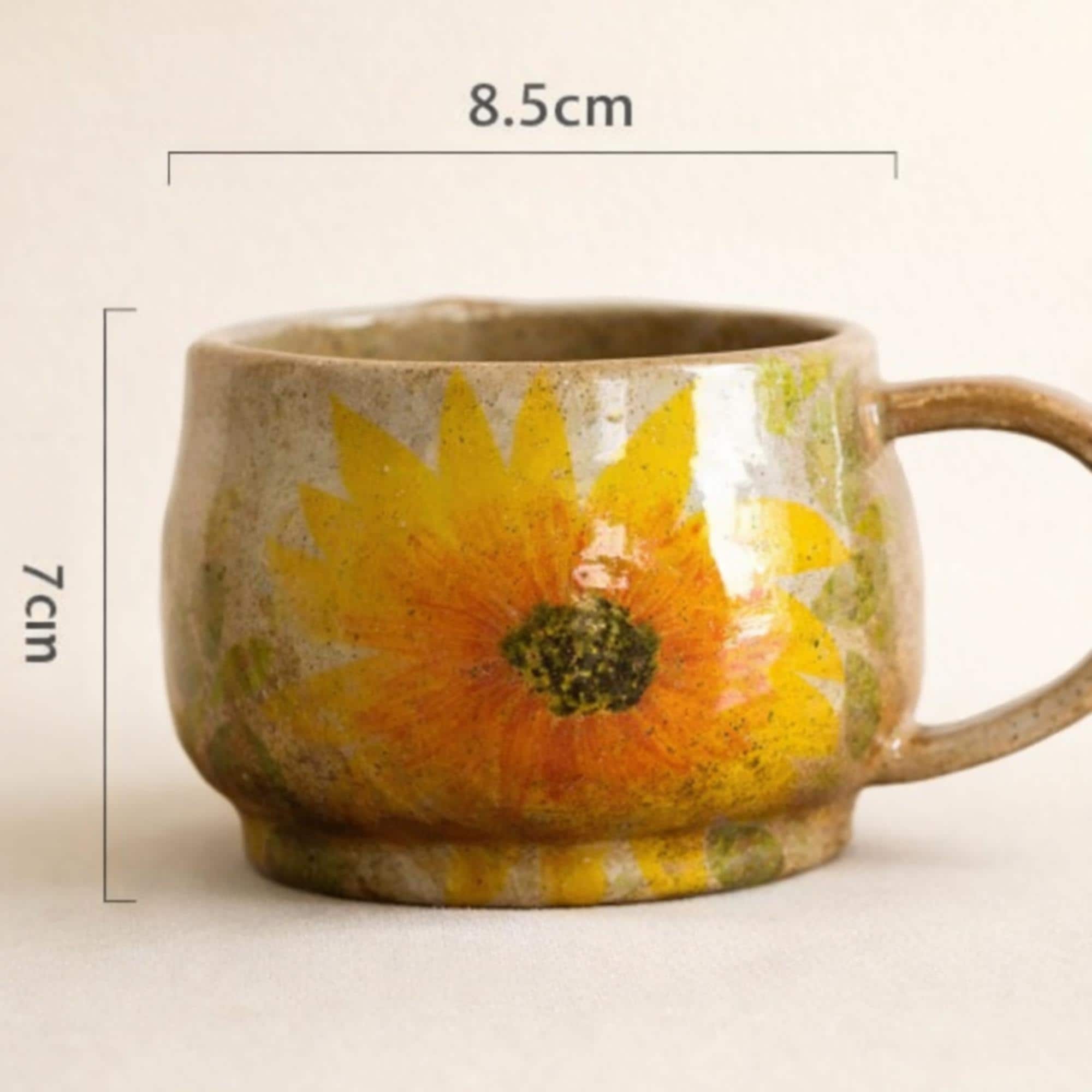 Handmade Sunflower Ceramic Coffee Mug, Hand Painted Floral Mug, Rustic Pottery Coffee Cup, Engagement Gift, Gift For Her